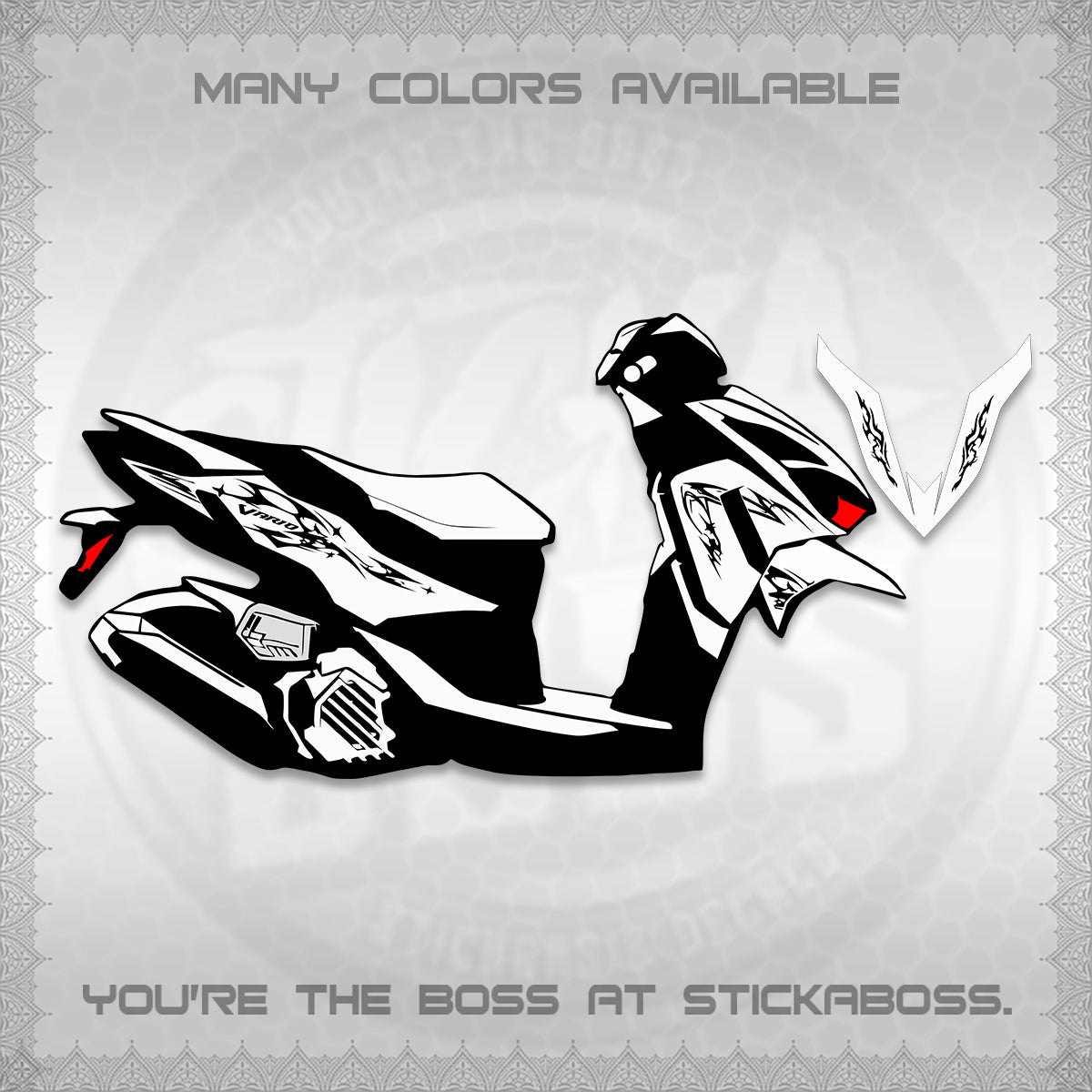 CLICK 125 V4 VARIO FOR WHITE DECALS (2026 TRIBAL LIGHTNING DESIGN) STICKER KITS BY STICKABOSS
