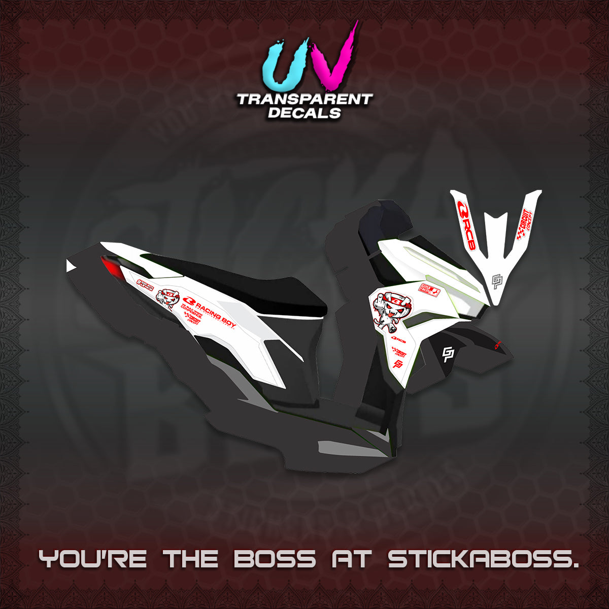 CLICK V3 UV TRANSPARENT DECALS (2026 RACE ZOMBIE DESIGN)STICKER DECALS By STICKABOSS