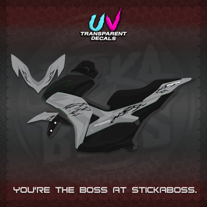 AEROX 155 V2 UV TRANSPARENT DECALS (2026 TRIBAL LIGHTNING DESIGN) STICKER KITS BY STICKABOSS