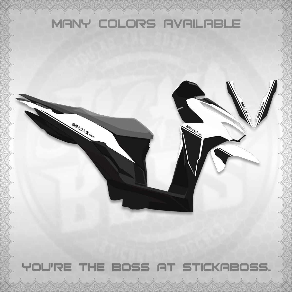 CLICK V2 FOR WHITE DECALS (TRUENO STYLE DESIGN) STICKER KITS BY STICKABOSS