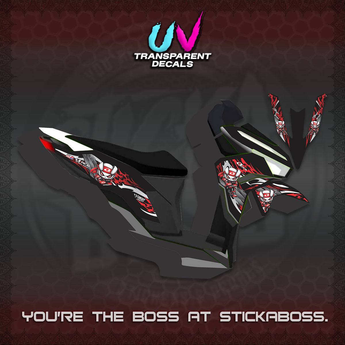 CLICK 125 V3 UV TRANSPARENT DECALS (2026 NEW RCB 2.0 DESIGN) STICKER KITS BY STICKABOSS