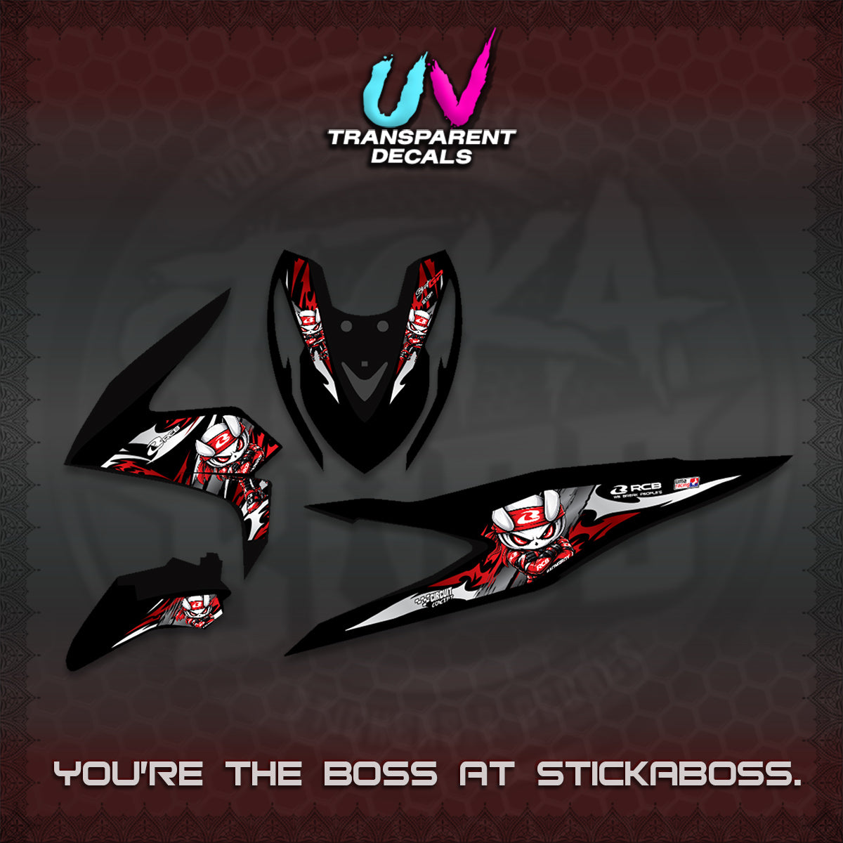 BEAT FI V3 UV TRANSPARENT DECALS (2026 NEW RCB 2.0 DESIGN) STICKER KITS BY STICKABOSS