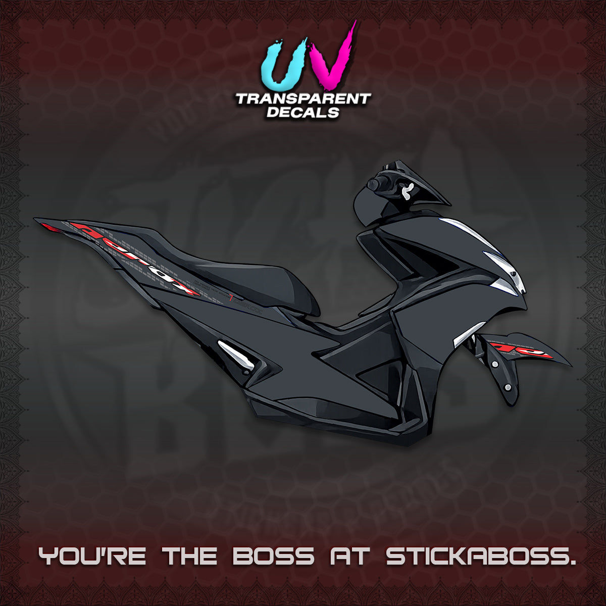 AEROX 155 V1 UV TRANSPARENT DECALS (NEW 2026 VORTEX) STICKER KITS BY STICKABOSS