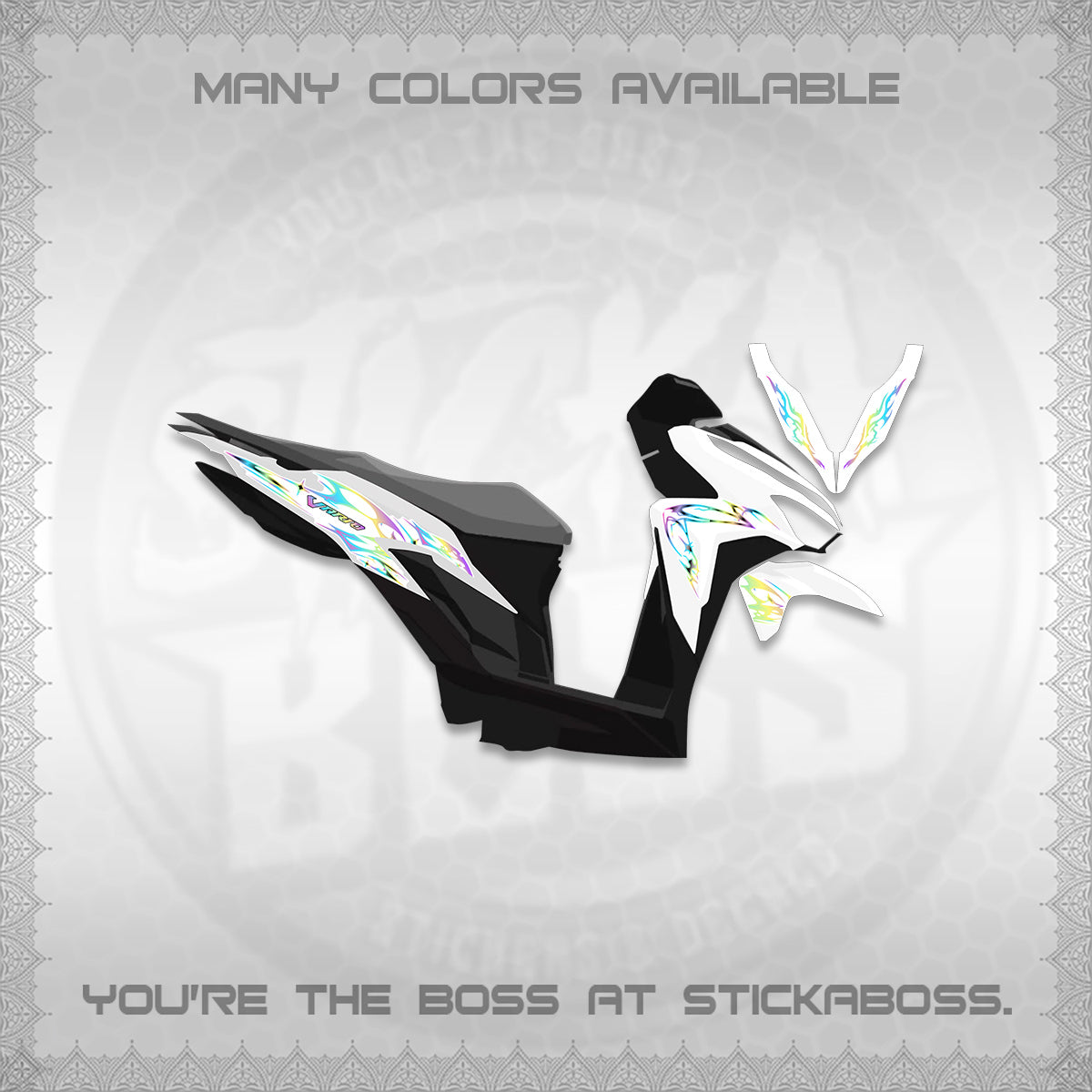 CLICK 125 V2 VARIO FOR WHITE DECALS (2026 TRIBAL LIGHTNING DESIGN) STICKER KITS BY STICKABOSS
