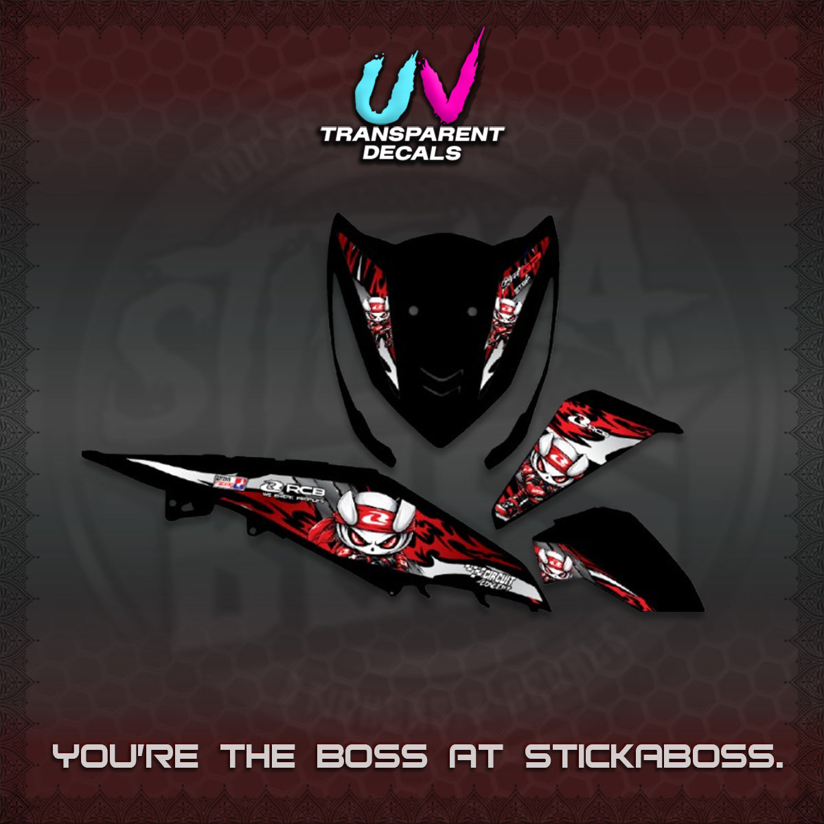 BEAT FI V1 UV TRANSPARENT DECALS (2026 NEW RCB 2.0 DESIGN) STICKER KITS BY STICKABOSS