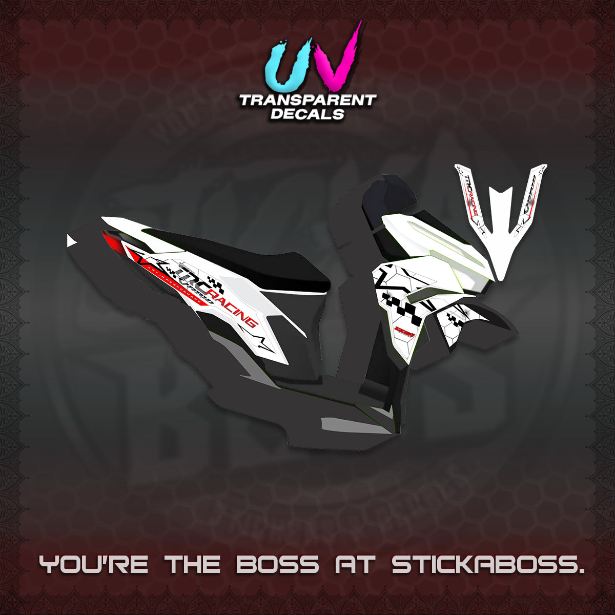 CLICK V3 UV TRANSPARENT DECALS (2026 TRC RACING DESIGN)STICKER DECALS By STICKABOSS