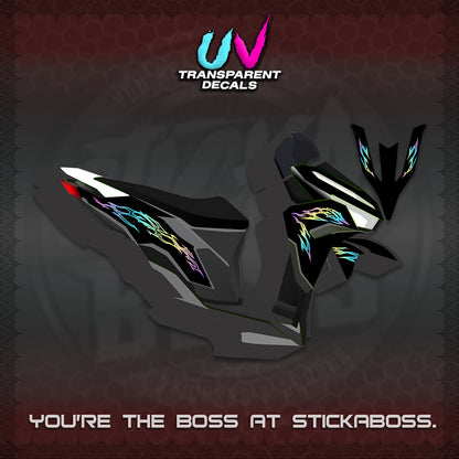 CLICK 125 V3 UV TRANSPARENT DECALS (2026 TRIBAL LIGHTNING DESIGN) STICKER KITS BY STICKABOSS