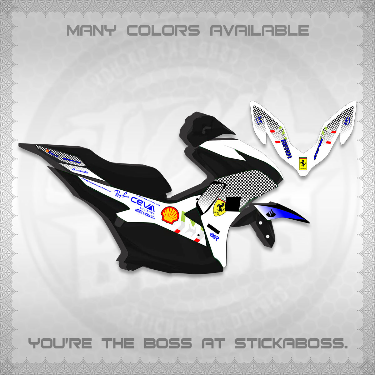 AEROX V2 FOR WHITE DECALS (2026 HORSE RACE DESIGN) STICKER DECALS By STICKABOSS