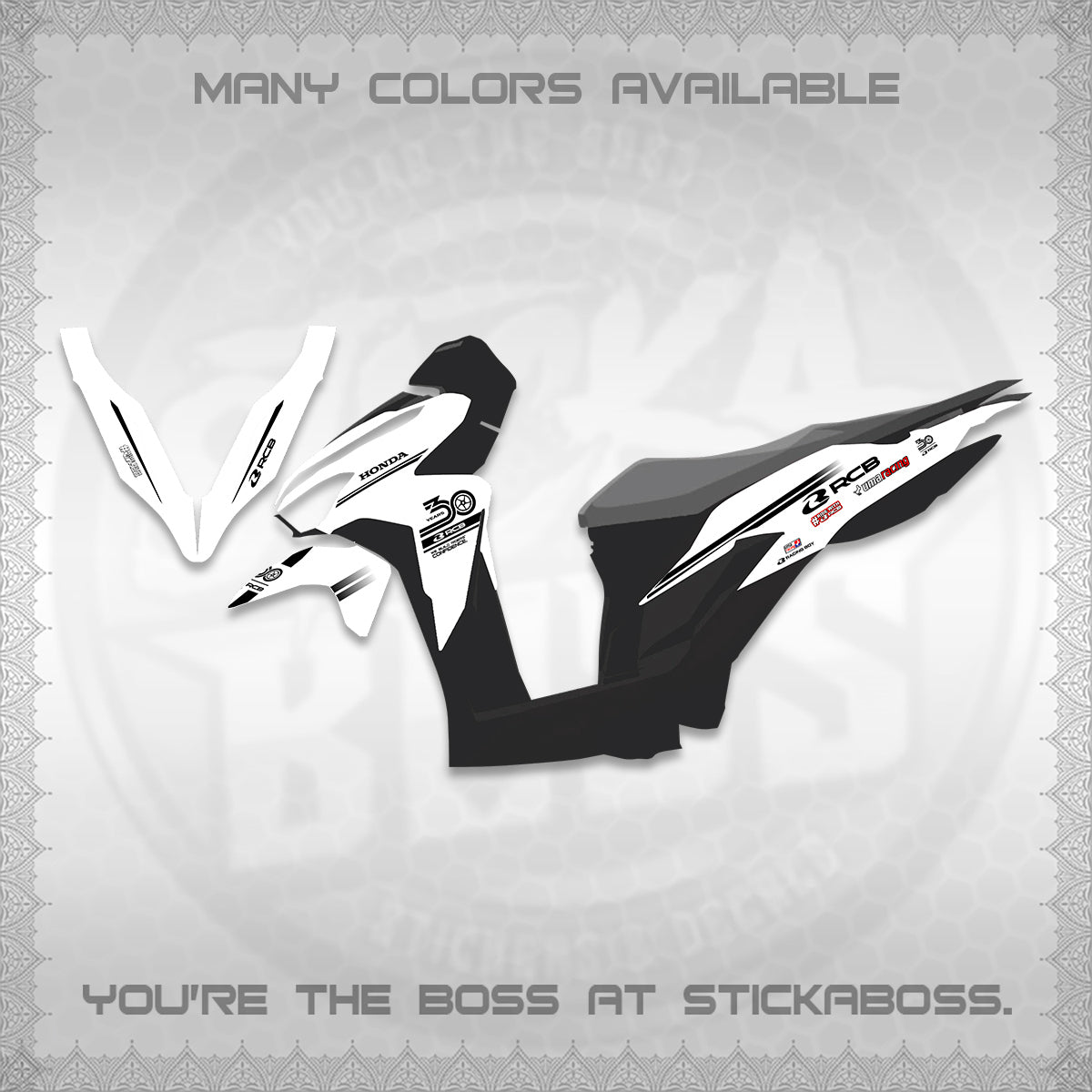 CLICK 125 V2 FOR WHITE DECALS (2026 30TH ANNIVERSARY RACING DESIGN) STICKER DECALS BY STICKABOSS