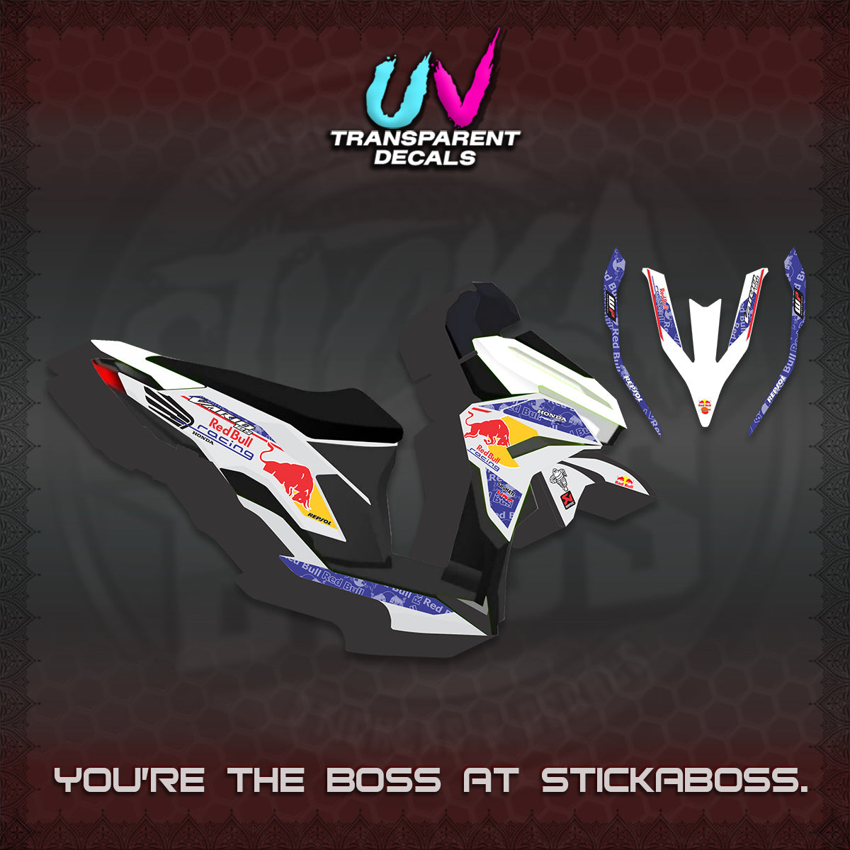 CLICK V3 UV TRANSPARENT DECALS (2026 BULLREDS RACE DESIGN) STICKER KITS BY STICKABOSS