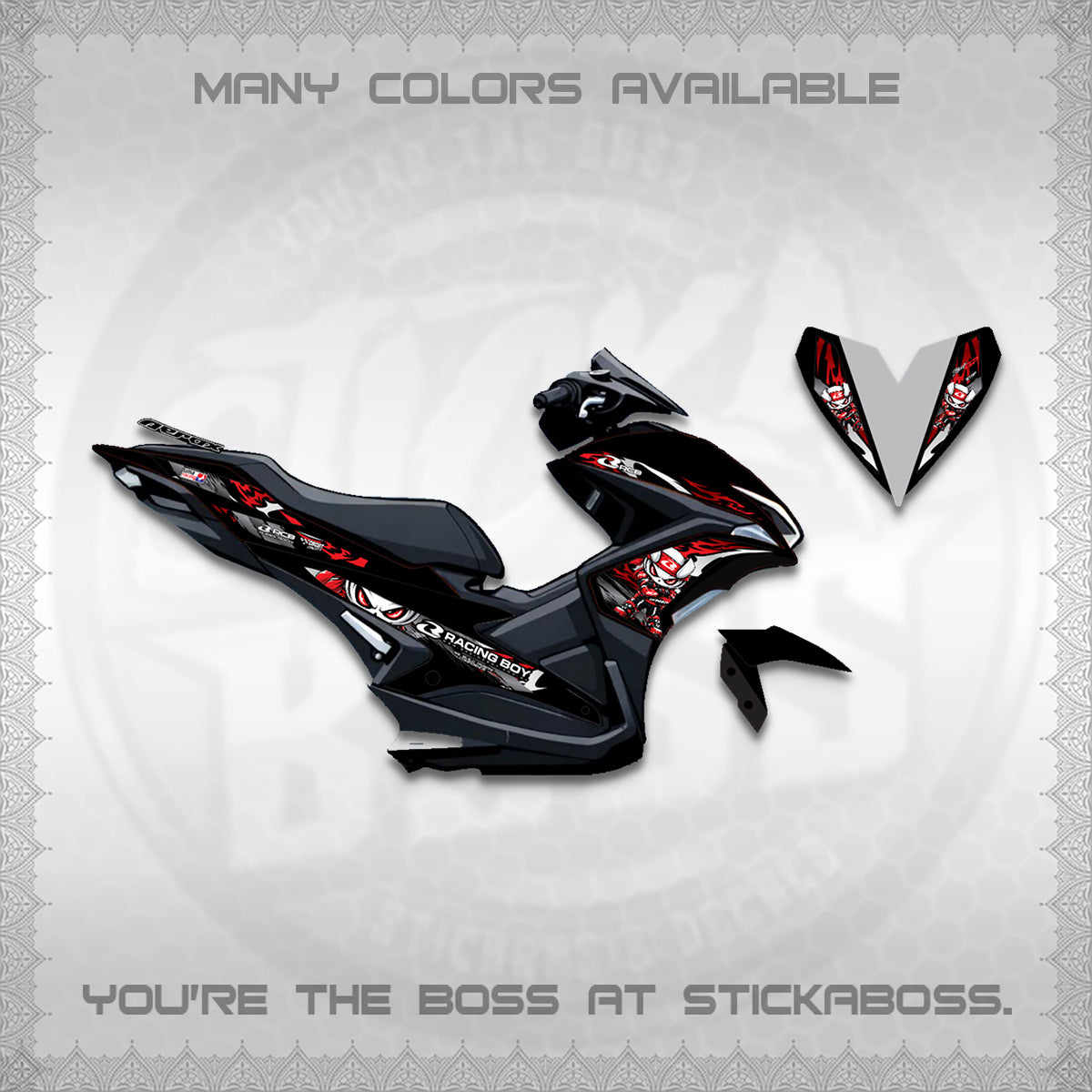 AEROX 155 V1 DECALS (2026 NEW RCB 2.0 DESIGN) STICKER KITS BY STICKABOSS