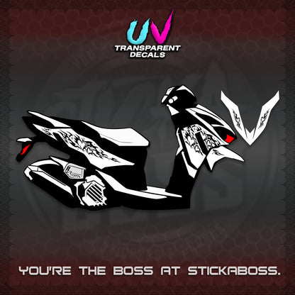 CLICK 125 V4 UV TRANSPARENT DECALS (2026 TRIBAL HEART DESIGN) STICKER KITS BY STICKABOSS