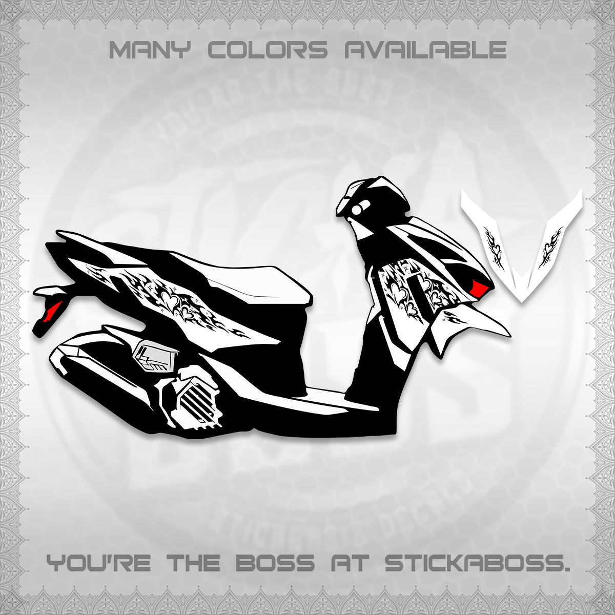 CLICK 125 V4 FOR WHITE DECALS (2026 TRIBAL HEART DESIGN) STICKER KITS BY STICKABOSS