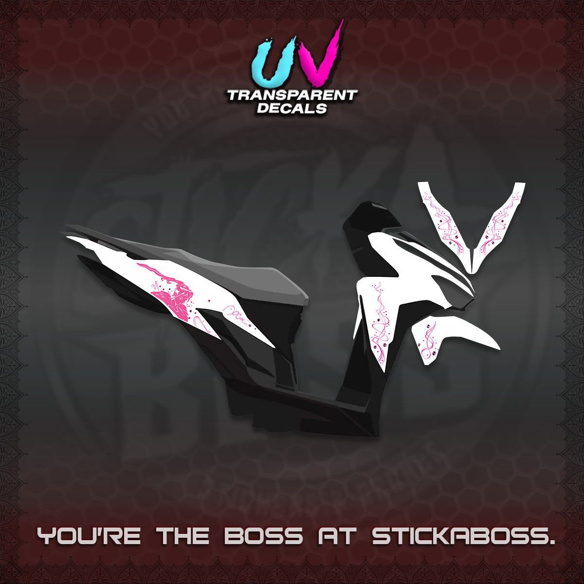 CLICK V2 UV TRANSPARENT DECALS (2026 2F2F SWIRL DESIGN) STICKER KITS BY STICKABOSS
