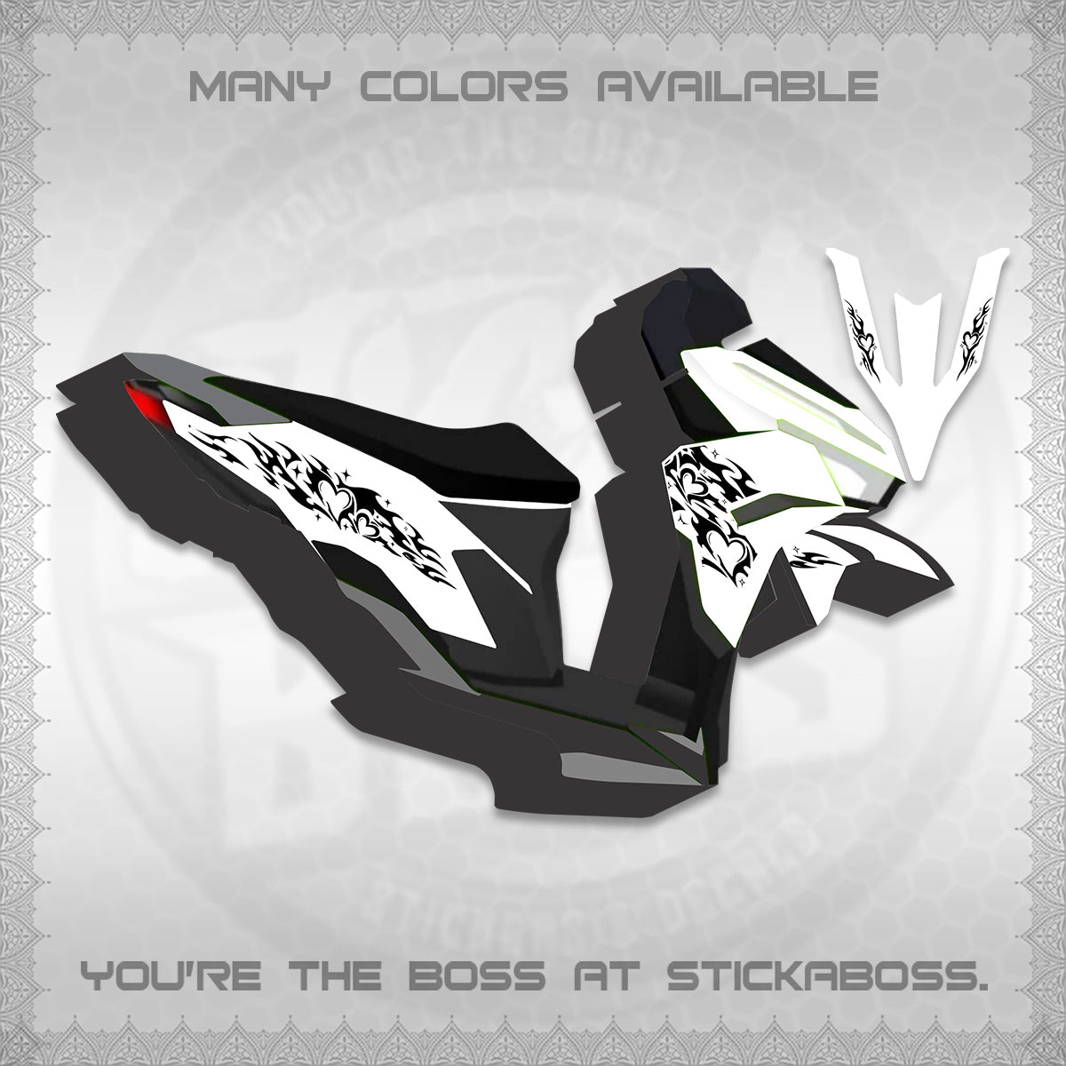 CLICK 125 V3 FOR WHITE DECALS (2026 TRIBAL HEART DESIGN) STICKER KITS BY STICKABOSS