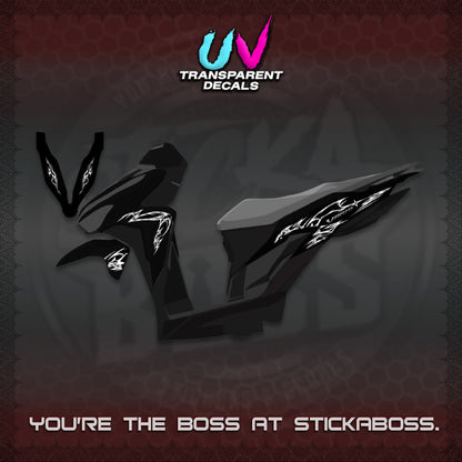 CLICK 125 V2 VARIO UV TRANSPARENT DECALS (2026 TRIBAL LIGHTNING DESIGN) STICKER KITS BY STICKABOSS