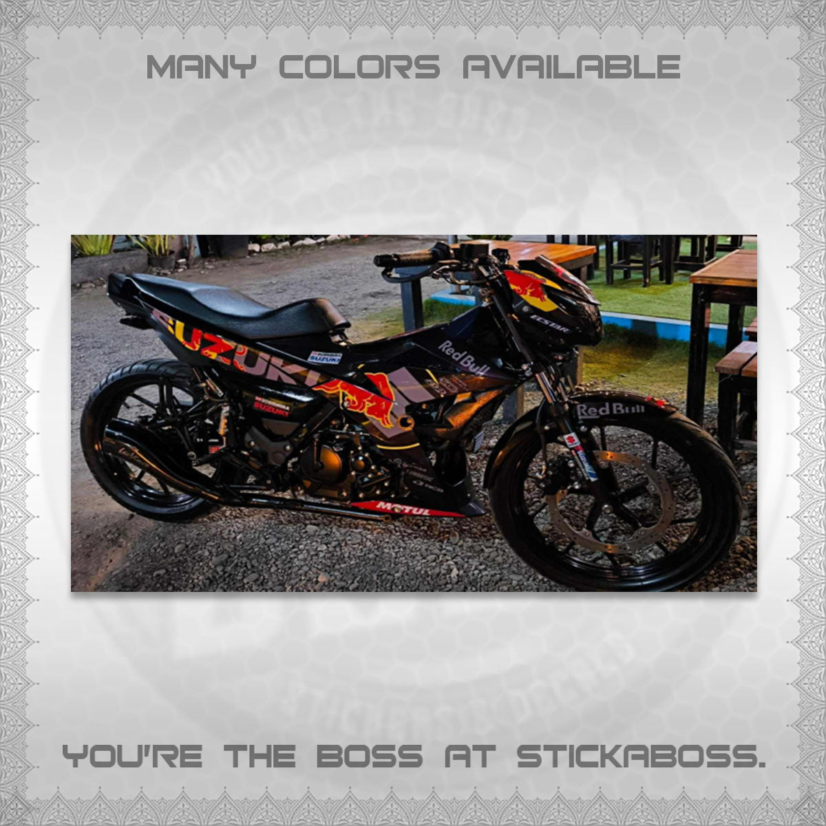 RAIDER 150 Fi DECALS (BULLREDS MOTIF)STICKER DECALS By STICKABOSS
