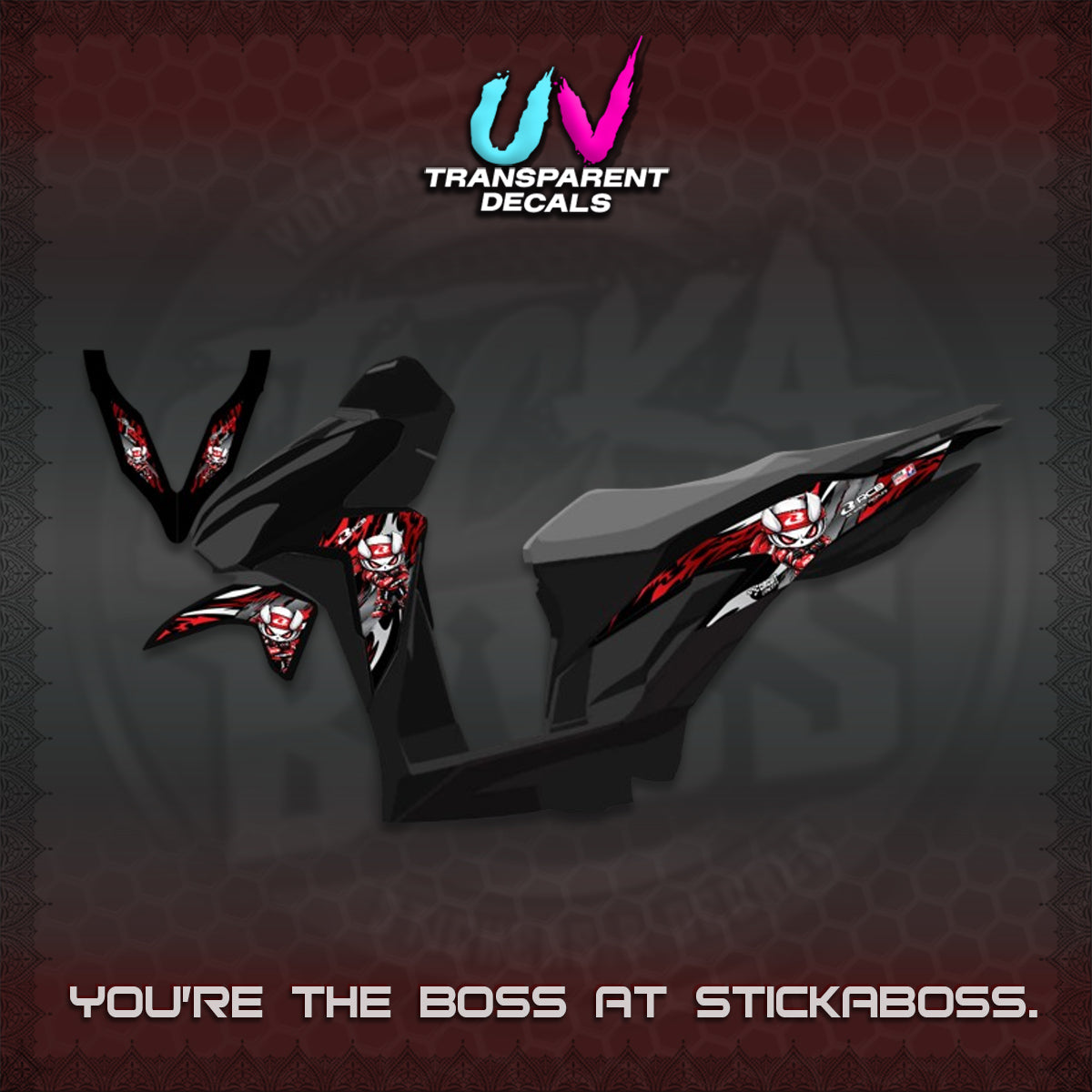 CLICK 125 V2 UV TRANSPARENT DECALS (2026 NEW RCB 2.0 DESIGN) STICKER KITS BY STICKABOSS