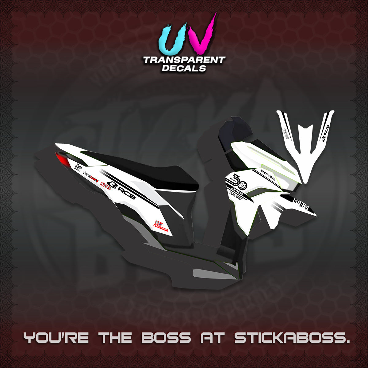 CLICK 125 V3 UV TRANSPARENT DECALS (2026 30TH ANNIVERSARY RACING DESIGN) STICKER DECALS By STICKABOSS