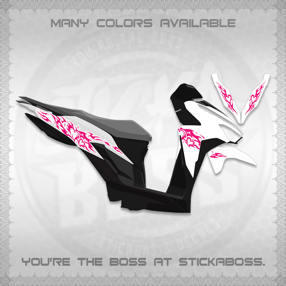 CLICK 125 V2 FOR WHITE DECALS (2026 TRIBAL HEART DESIGN) STICKER KITS BY STICKABOSS