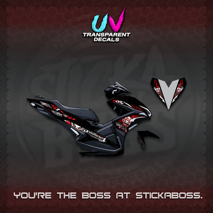 AEROX 155 V1 UV TRANSPARENT DECALS (2026 NEW RCB 2.0 DESIGN) STICKER KITS BY STICKABOSS