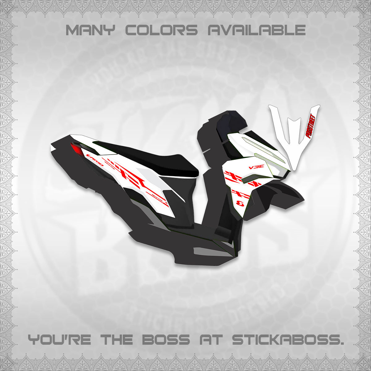 CLICK V3 FOR WHITE VARIO DECALS (2026 V3E 001 DESIGN)STICKER DECALS By STICKABOSS