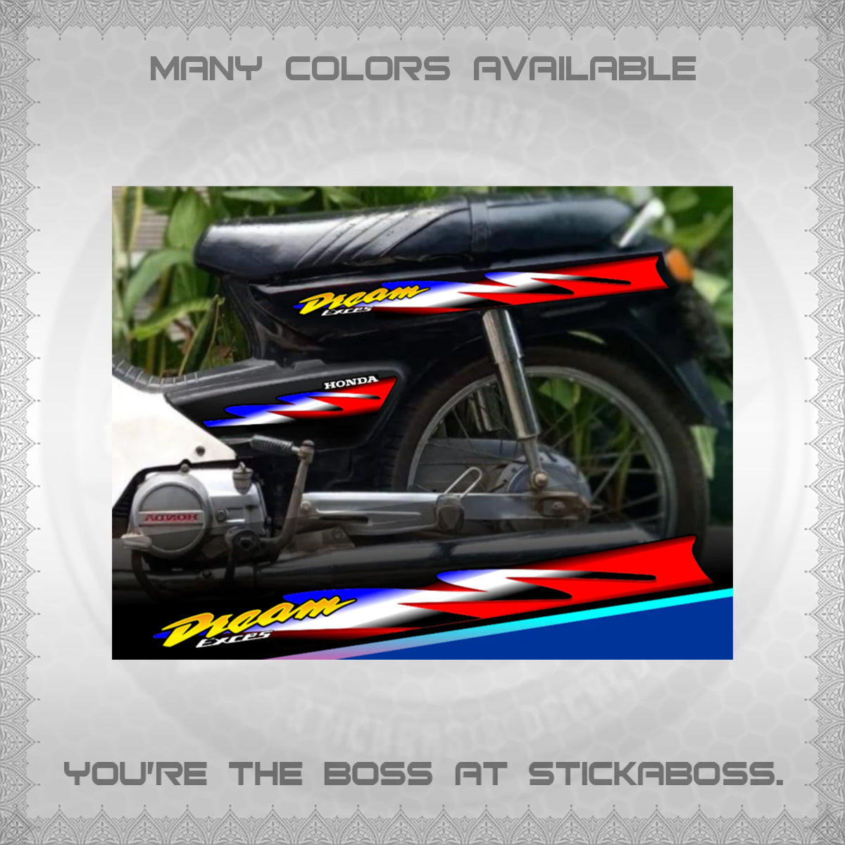 HONDA DREAM EXCESS STOCK DECALS (001 Design)STICKER DECALS By STICKABOSS (Copy)