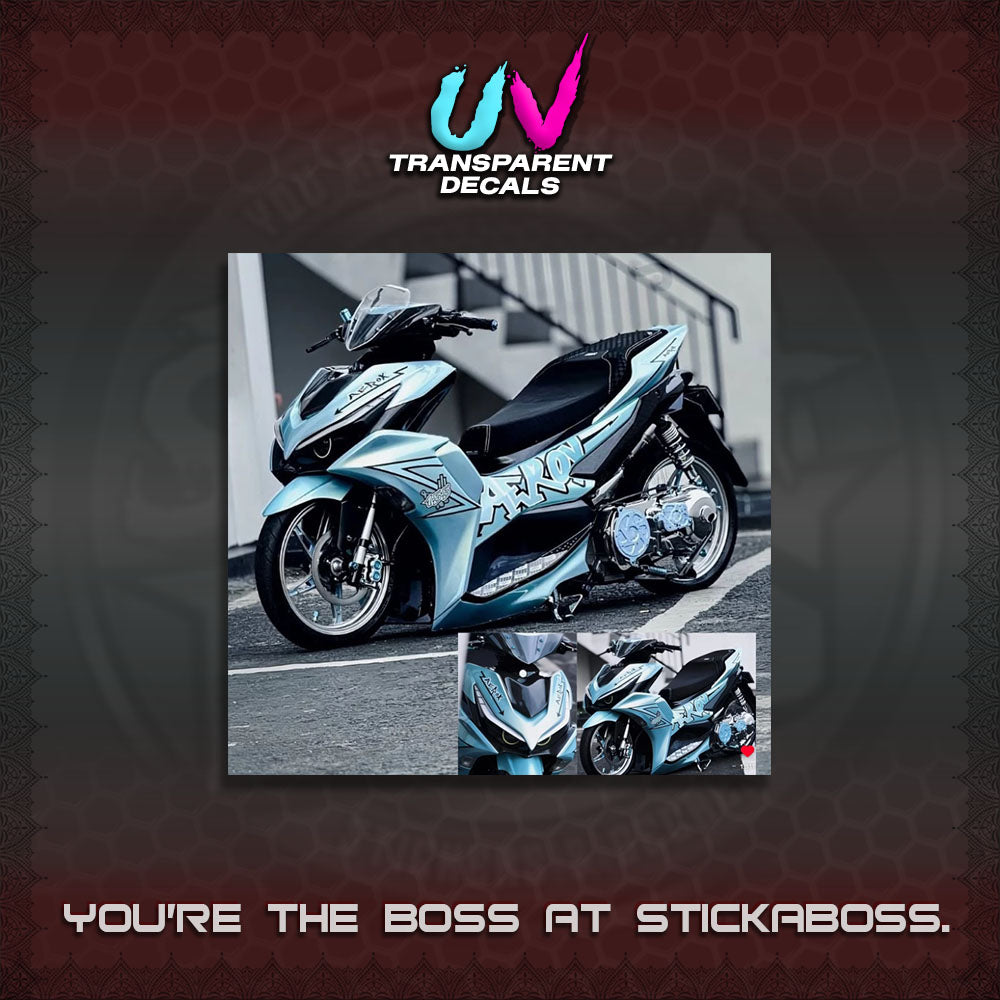 【PREMIUM UV PRINT】AEROX 155 V2 DECALS TRANSPARENT (STRIPING GRAFITY MOTIF) STICKER DECALS By STICKAB