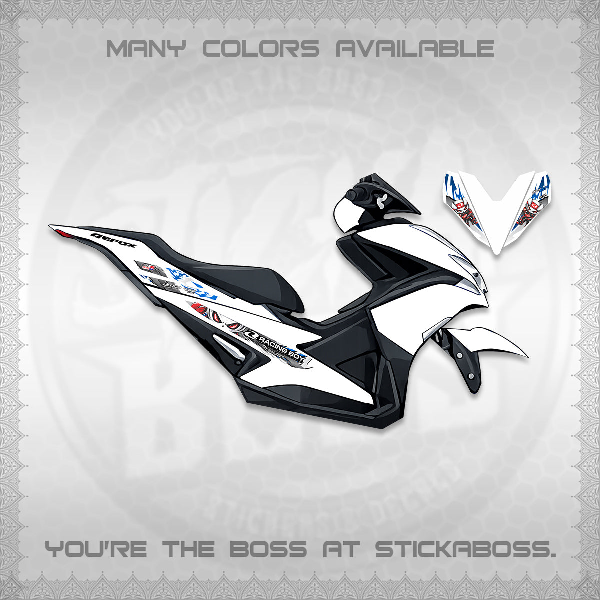 AEROX 155 V1 FOR WHITE DECALS (2026 NEW RCB 2.0 DESIGN) STICKER KITS BY STICKABOSS