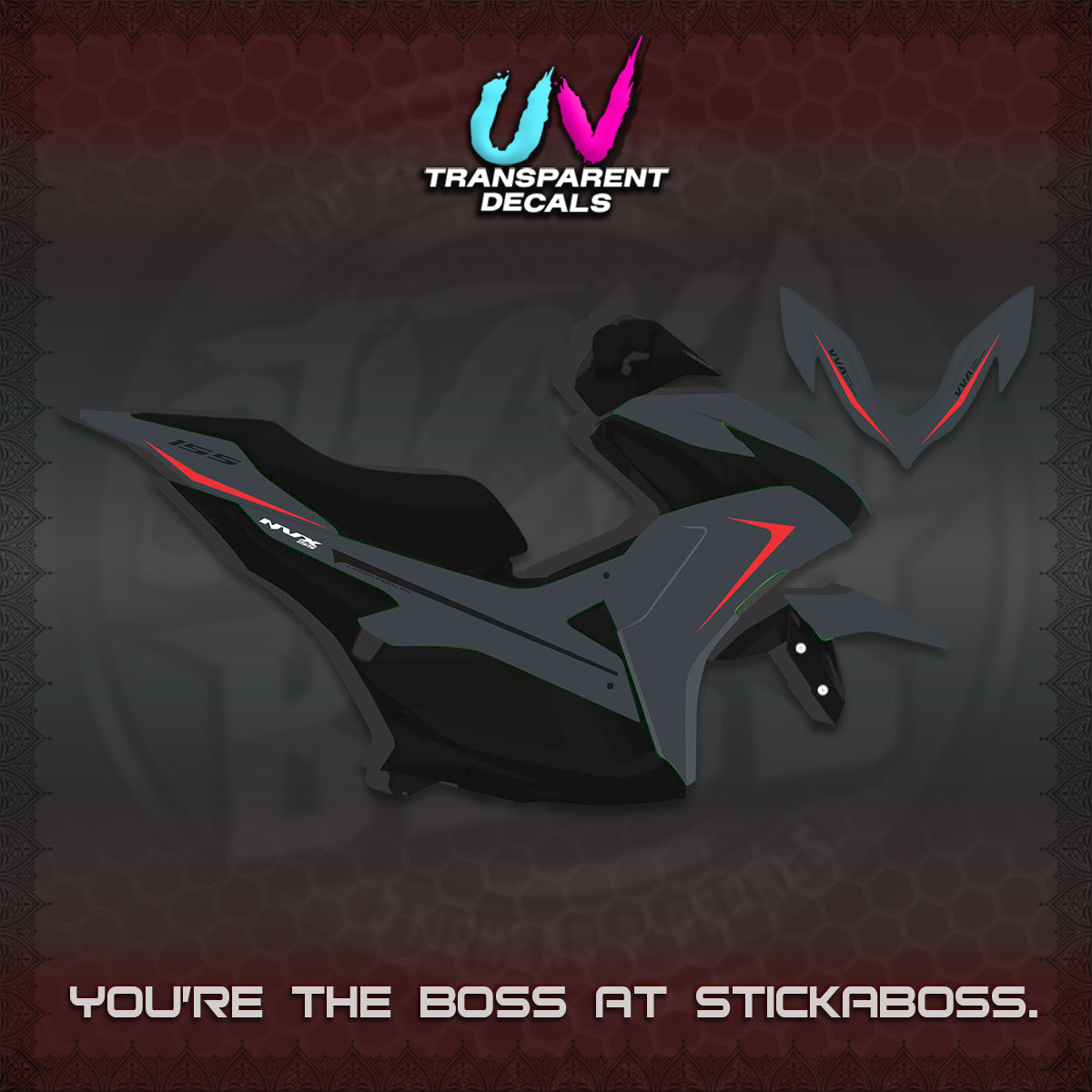 AEROX 155 V2 UV TRANSPARENT DECALS (2026 NVX MINIMALIST 01) STICKER KITS BY STICKABOSS