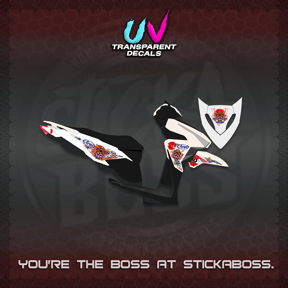 CLICK 125 V1 VARIO UV TRANSPARENT DECALS (2026 NEW SAMURAI MOTIF) STICKER KITS BY STICKABOSS