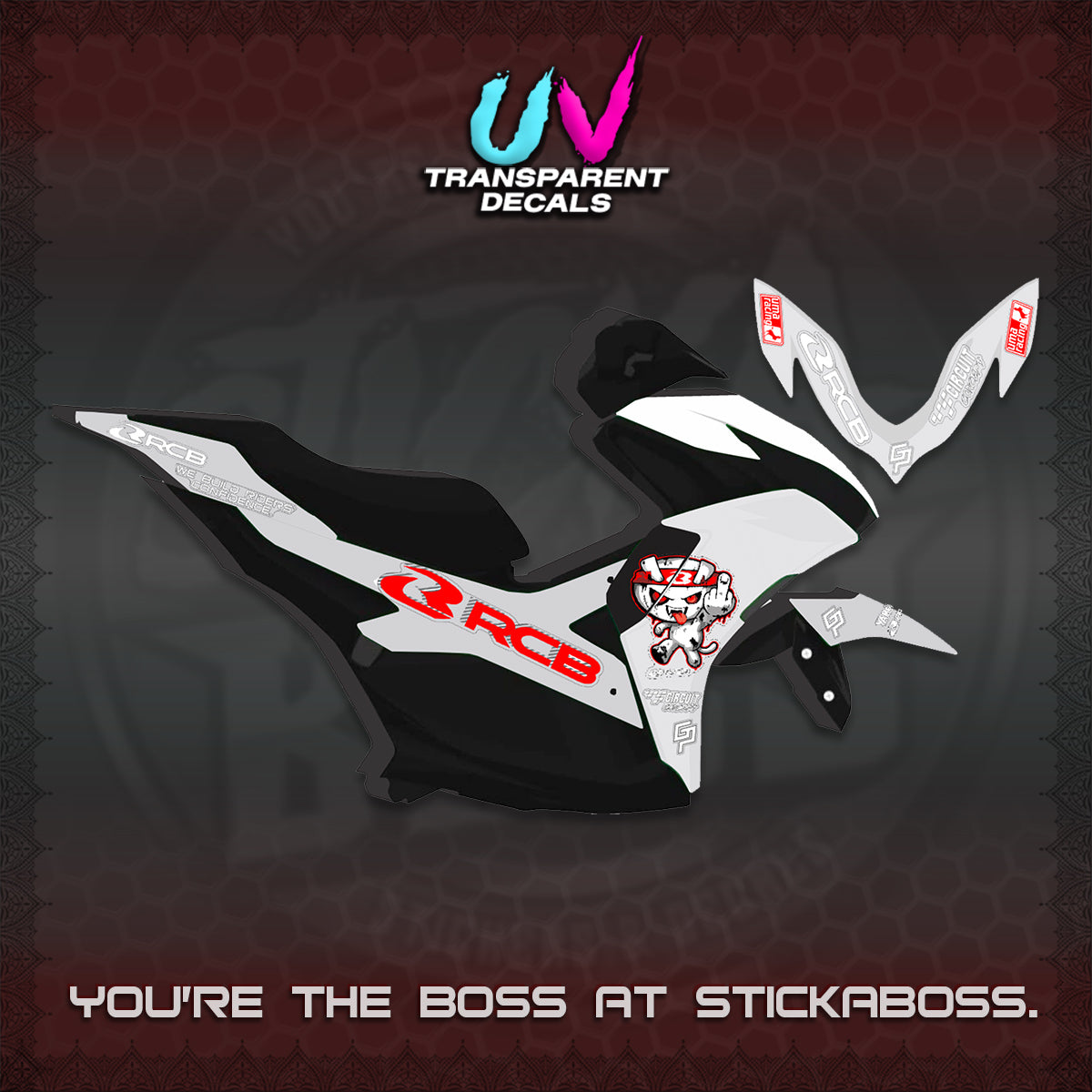 AEROX V2 UV TRANSPARENT DECALS (2026 RACE ZOMBIE DESIGN)STICKER DECALS By STICKABOSS