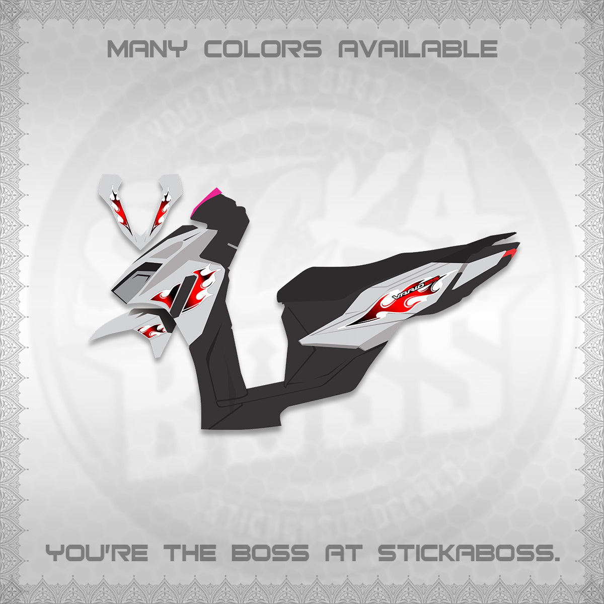 CLICK 125 V4 FOR WHITE VARIO DECALS (2026 MOTIF FLAME 1 TONE)STICKER DECALS By STICKABOSS