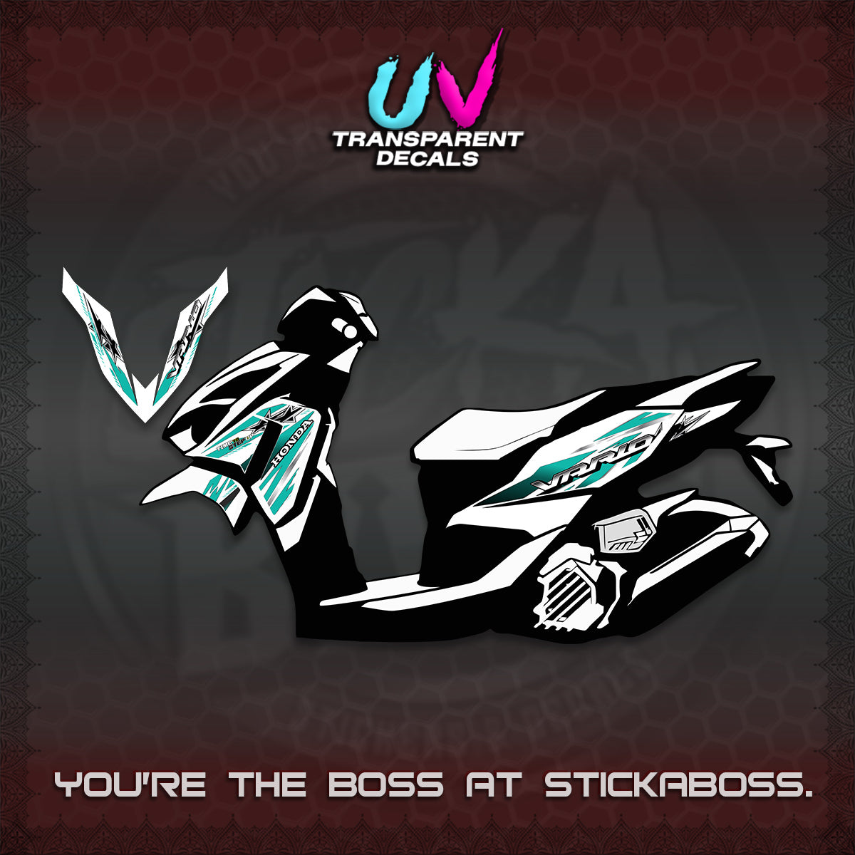 CLICK 125 V4 VARIO UV TRANSPARENT DECALS (2026 BLACK STAR DESIGN) STICKER DECALS By STICKABOSS