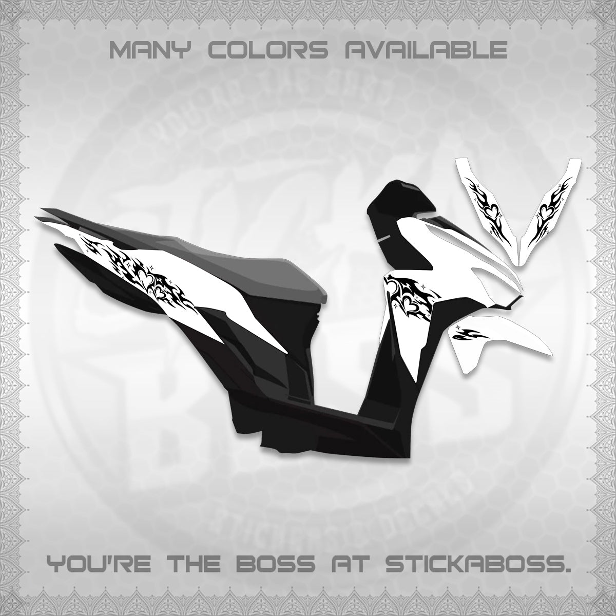 CLICK 125 V2 FOR WHITE DECALS (2026 STRIPING HEART DESIGN) STICKER KITS BY STICKABOSS