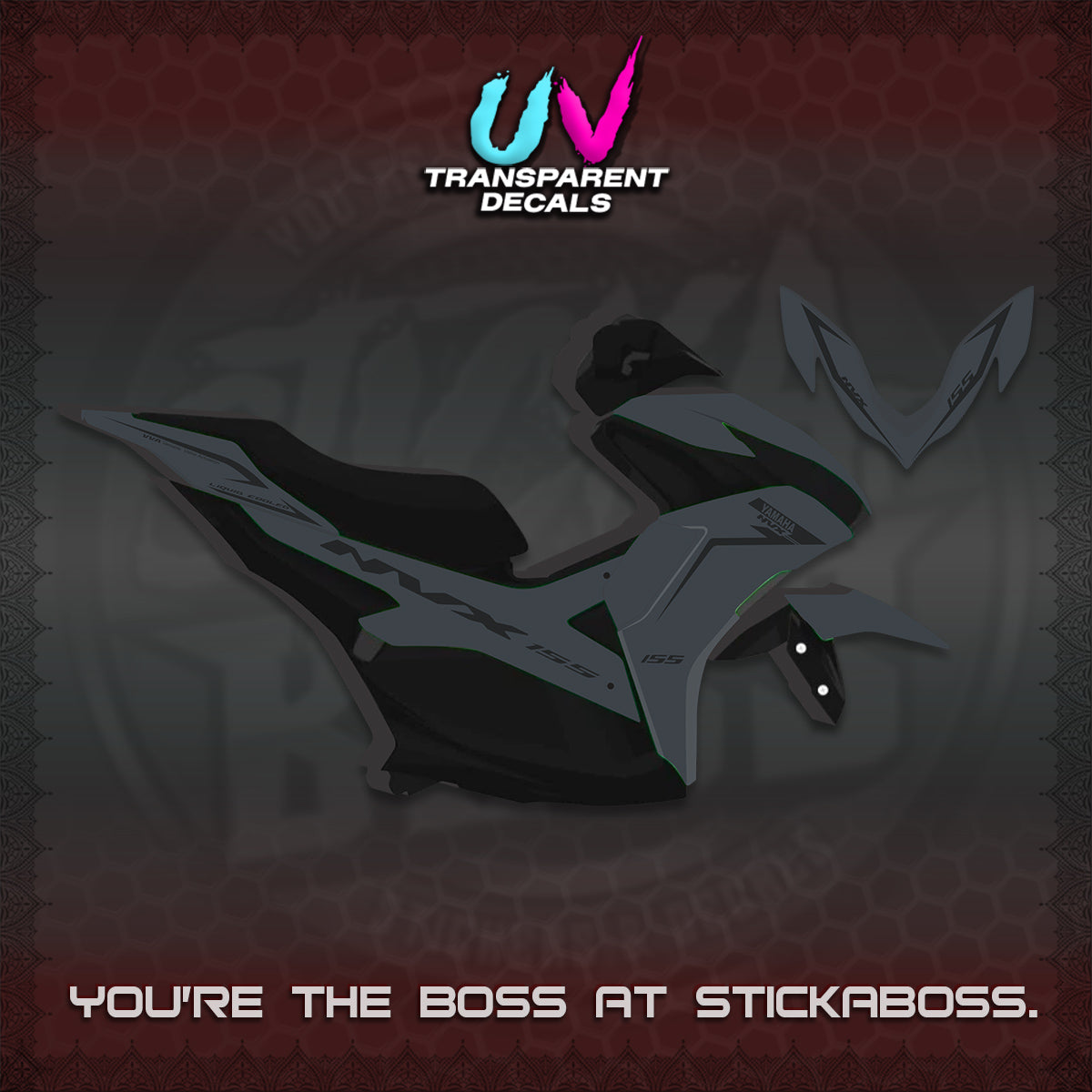 AEROX 155 V2 UV TRANSPARENT STRIPING DECALS (2022 NVX 1-TONE) STICKER KITS BY STICKABOSS