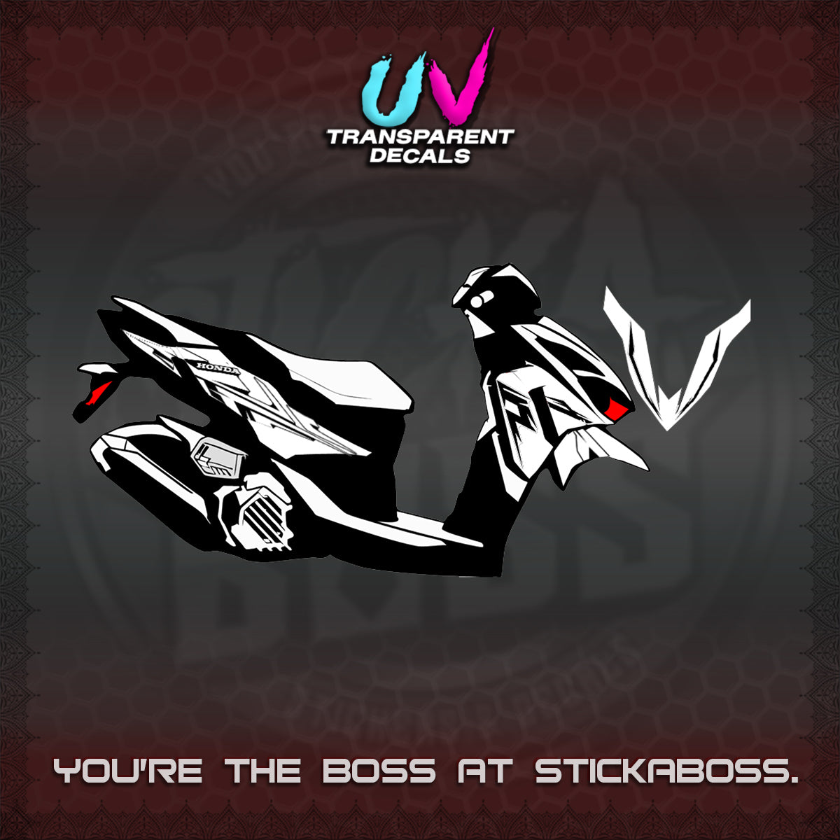 CLICK 125 V4 UV TRANSPARENT DECALS (2026 MINIMAL 001 DESIGN)STICKER DECALS By STICKABOSS