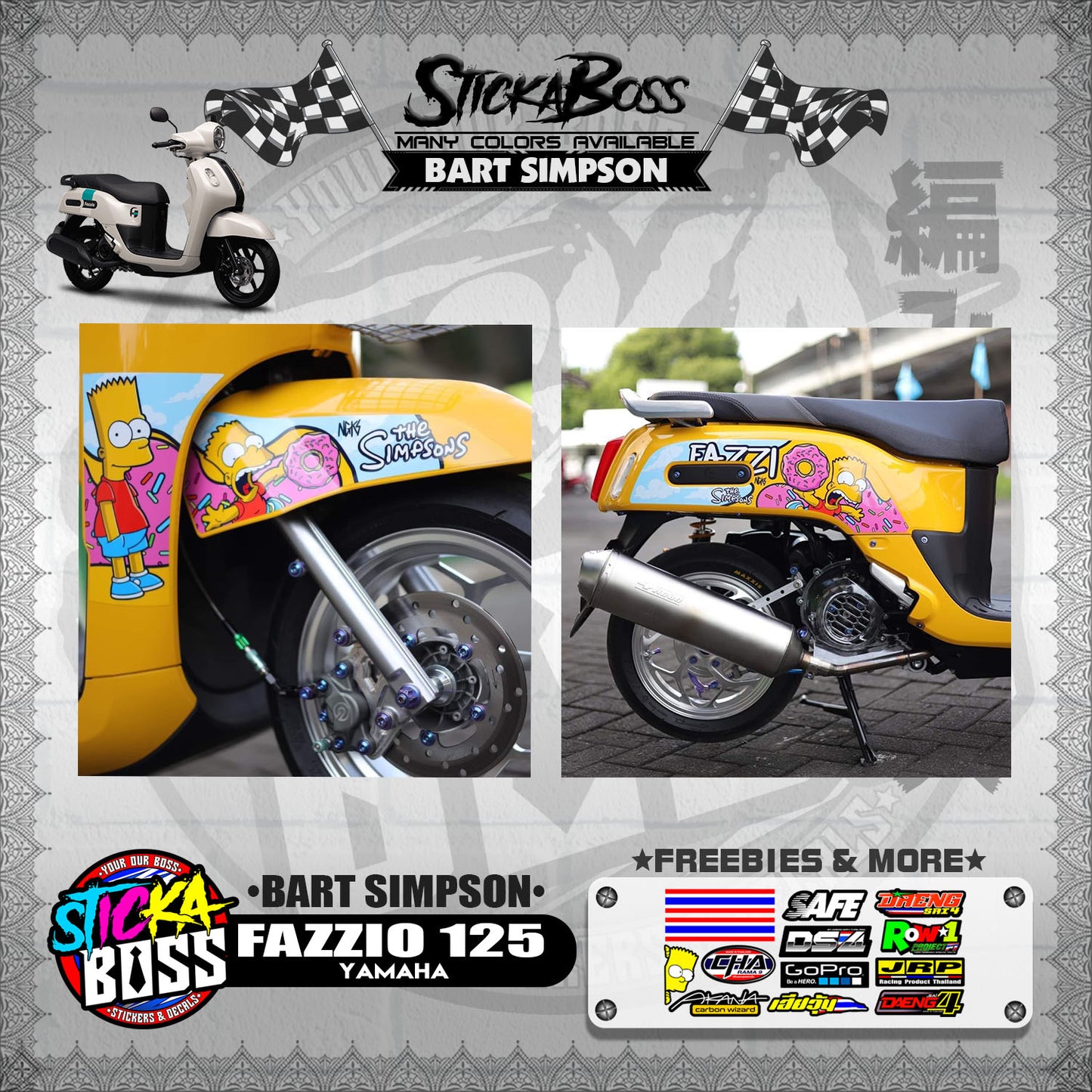 FAZZIO 125 DECALS ( BART SIMPSON )【WITH FREEBIES】
