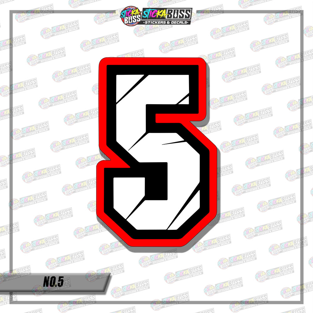 RACING NUMBER 5.5 INCHES (SMALL PRINT STICKER DECALS )
