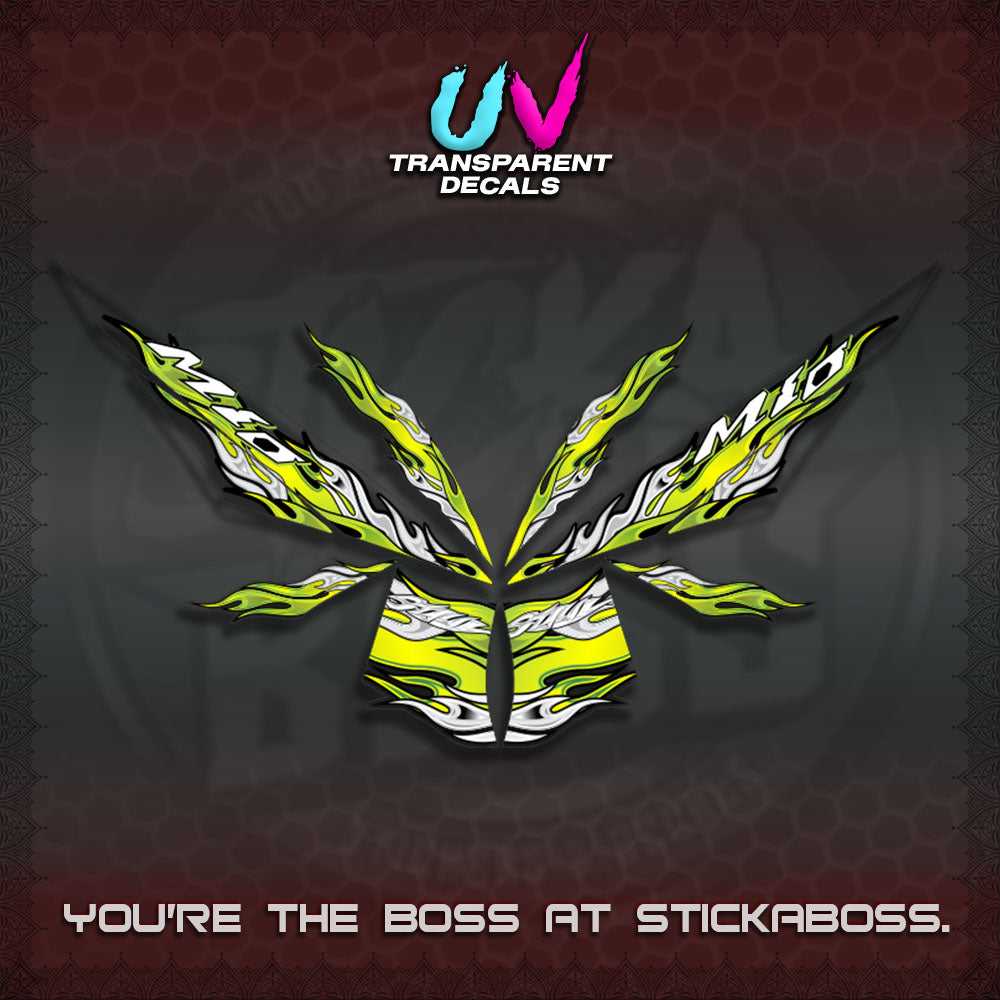 【PREMIUM UV PRINT】TRANSPARENT MIO 4  DECALS (FIRE CUSTOM 3 DESIGN)STICKER DECALS By STICKABOSS