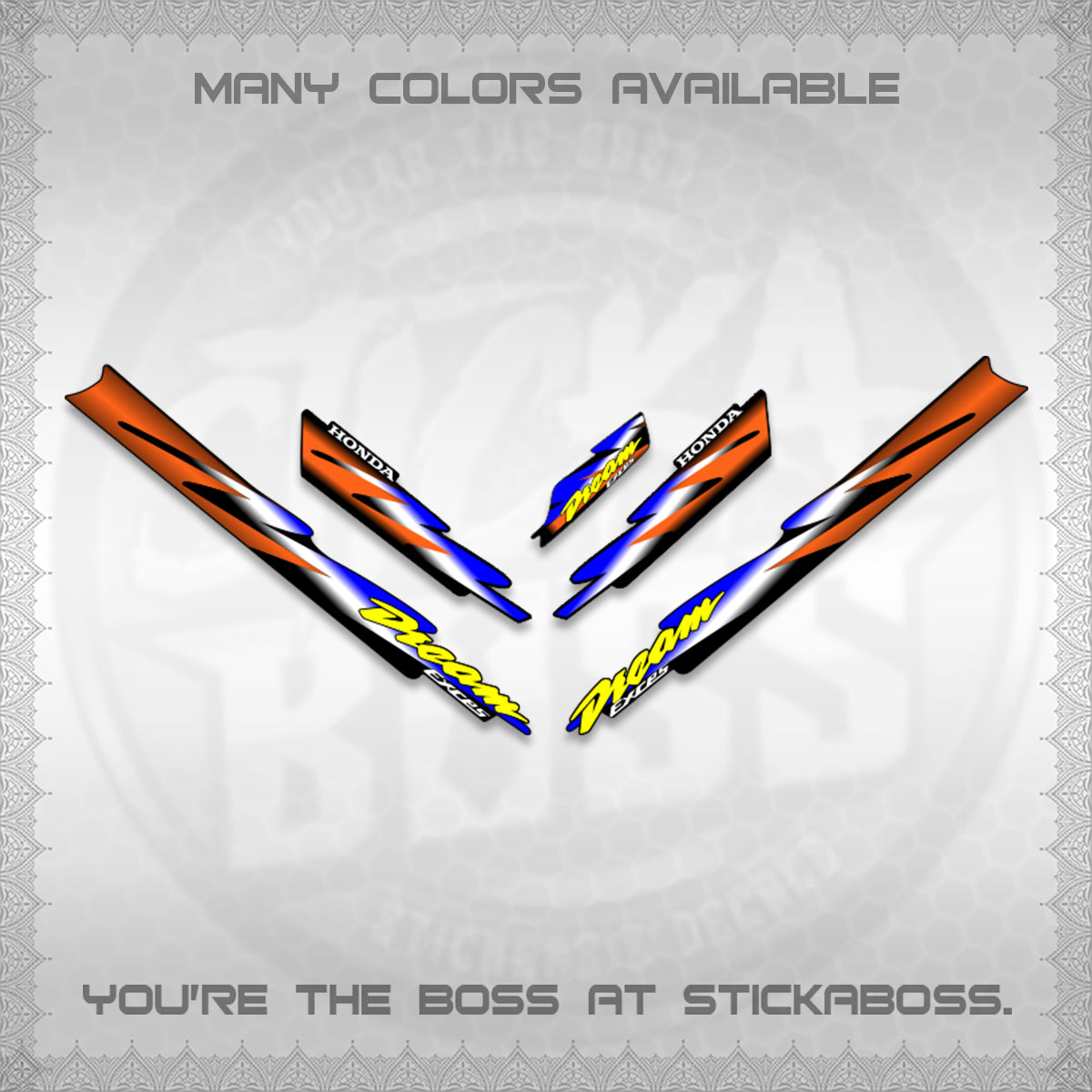 HONDA DREAM EXCESS STOCK DECALS (001 Design)STICKER DECALS By STICKABOSS (Copy)