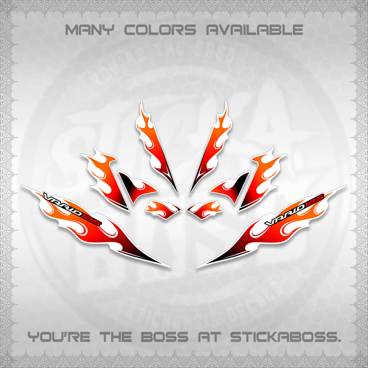 CLICK 125 V4 FOR WHITE VARIO DECALS (2026 MOTIF FLAME 2 TONE)STICKER DECALS By STICKABOSS