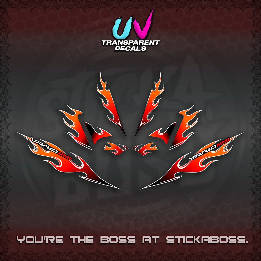 CLICK 125 V4 UV TRANSPARENT VARIO DECALS (MOTIF FLAME 2)STICKER DECALS By STICKABOSS