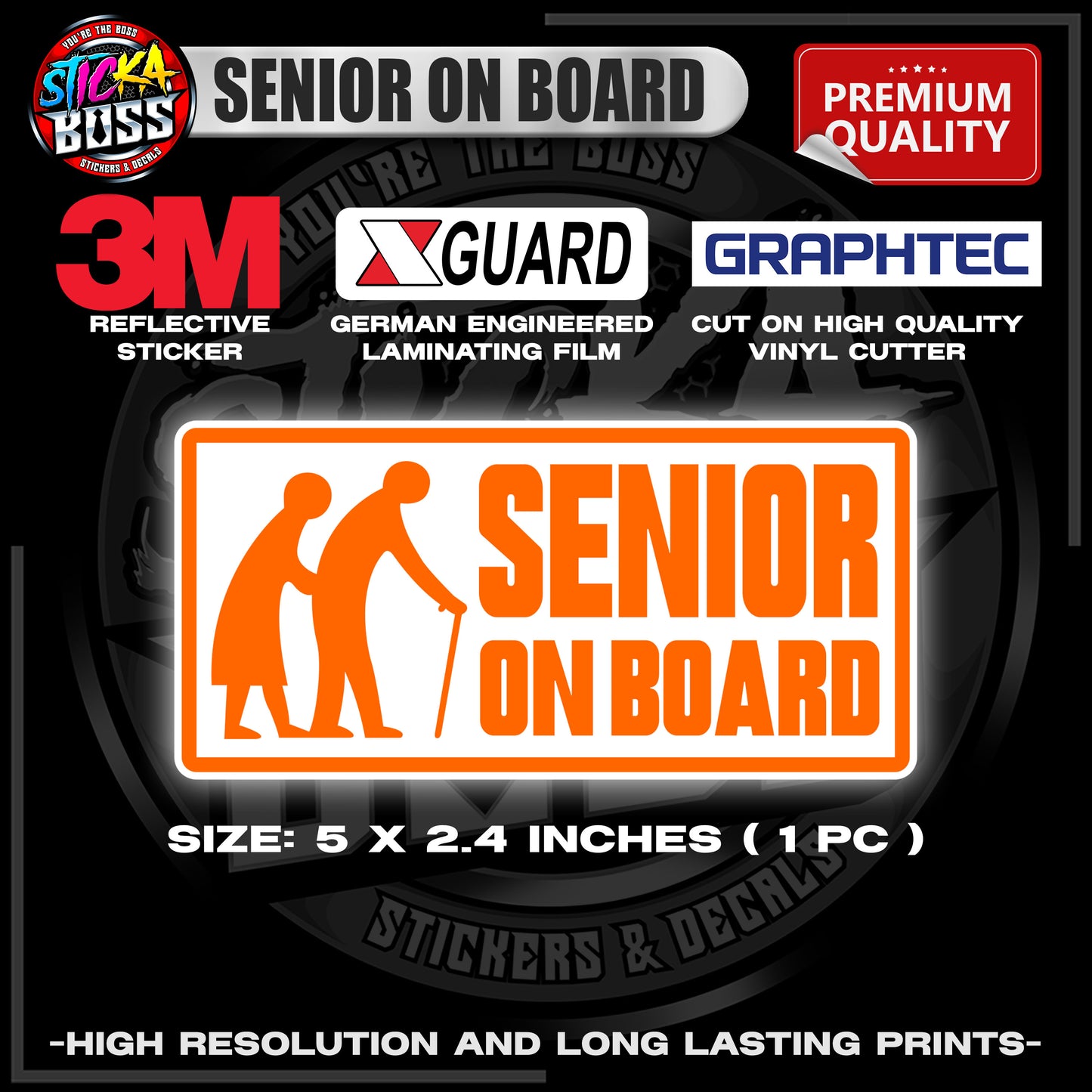 SENIOR ON BOARD | 3M REFLECTIVE STICKER | PREMIUM LAMINATED【PREMIUM QUALITY】