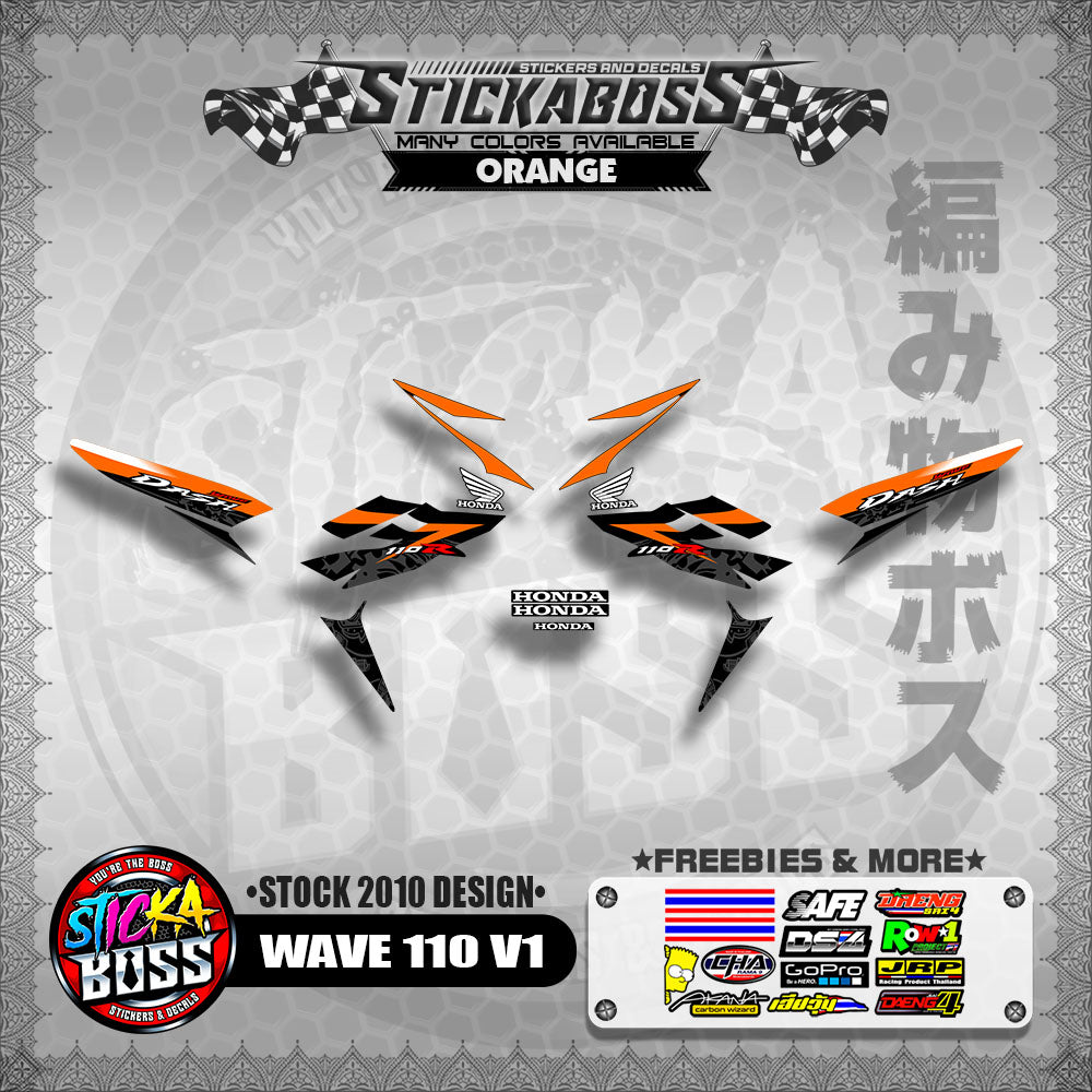 Honda Wave Dash 110r v1 Stock Decals (2010 Design)【WITH FREEBIES】 Rusi Swish Mono
