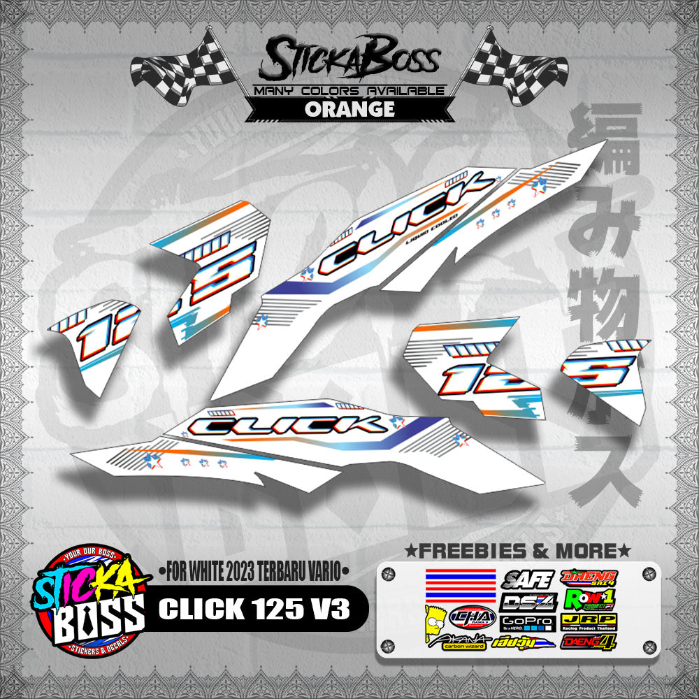 CLICK 125 V3 DECALS ( FOR WHITE 2023 TERBARU VARIO ) [ PREMIUM GLOSSY LAMINATED ]【WITH FREEBIES】