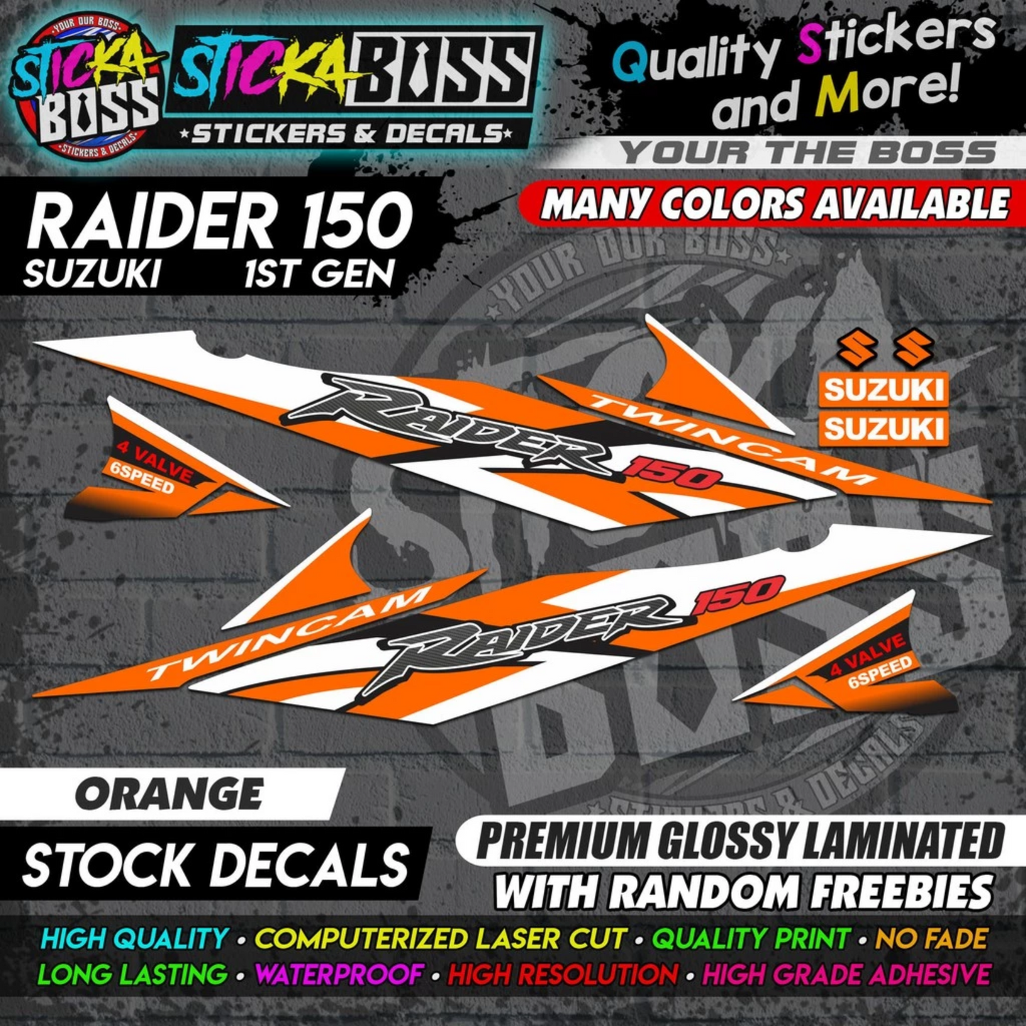Suzuki Raider 150 1st Gen Decals (Stock Design) [ASSORTED COLORS]【PREMIUM GLOSSY LAMINATED】