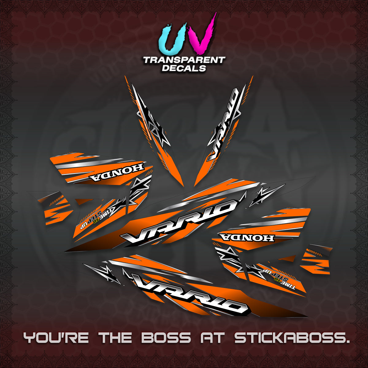 CLICK 125 V4 VARIO UV TRANSPARENT DECALS (2026 BLACK STAR DESIGN) STICKER DECALS By STICKABOSS