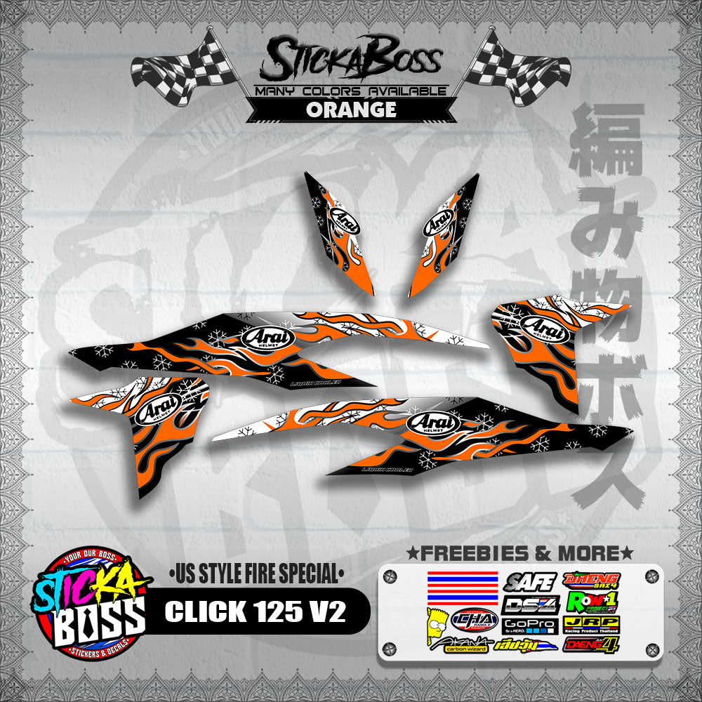 CLICK 125 V2 DECALS ( US STYLE FIRE SPECIAL )【WITH FREEBIES】