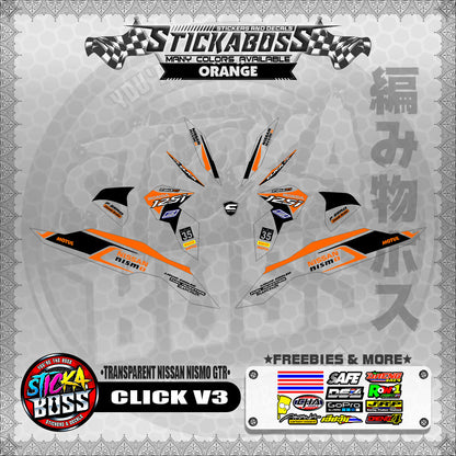 【PREMIUM UV PRINT】TRANSPARENT CLICK V3 STICKER DECALS ( NISSAN NISMO GTR )【WITH FREEBIES】